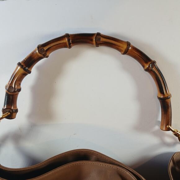 Authentic GUCCI Bamboo Leather Shoulder/Hand Bag Leather Brown Gold MSRP $1750 - Picture 8 of 16